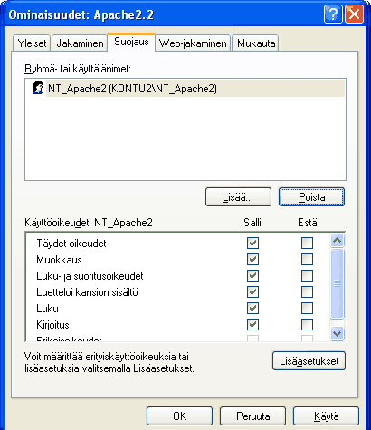 Apachen päätason oikeudet