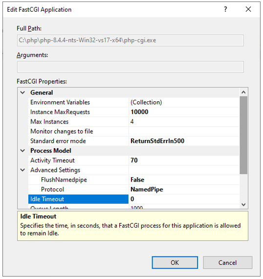 Muokkaa FastCGI-asetuksia IIS Managerin kautta