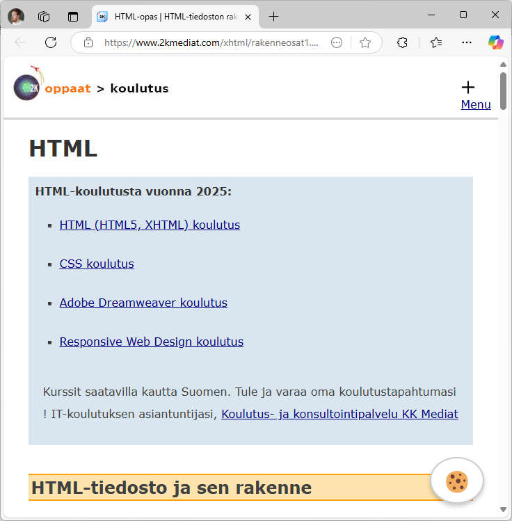 HTML-sivu selaimessa avattuna