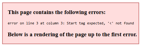 Kuva: selain näyttää virheilmoituksen, jos XML ei ole hyvin muotoiltu.